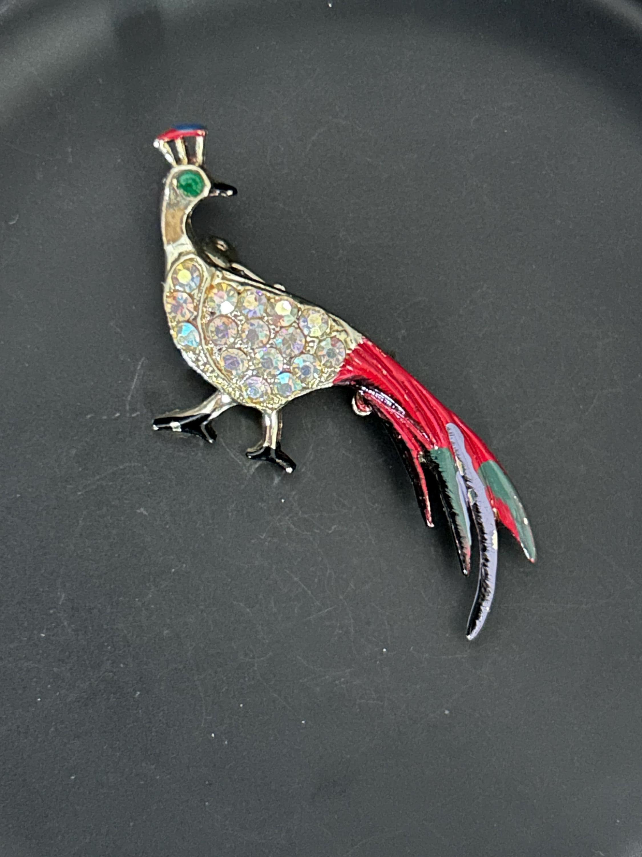 Broche Vintage Paon En émail Et Marcassite Argent 935 - Occasion, Pièce Unique ZZ109