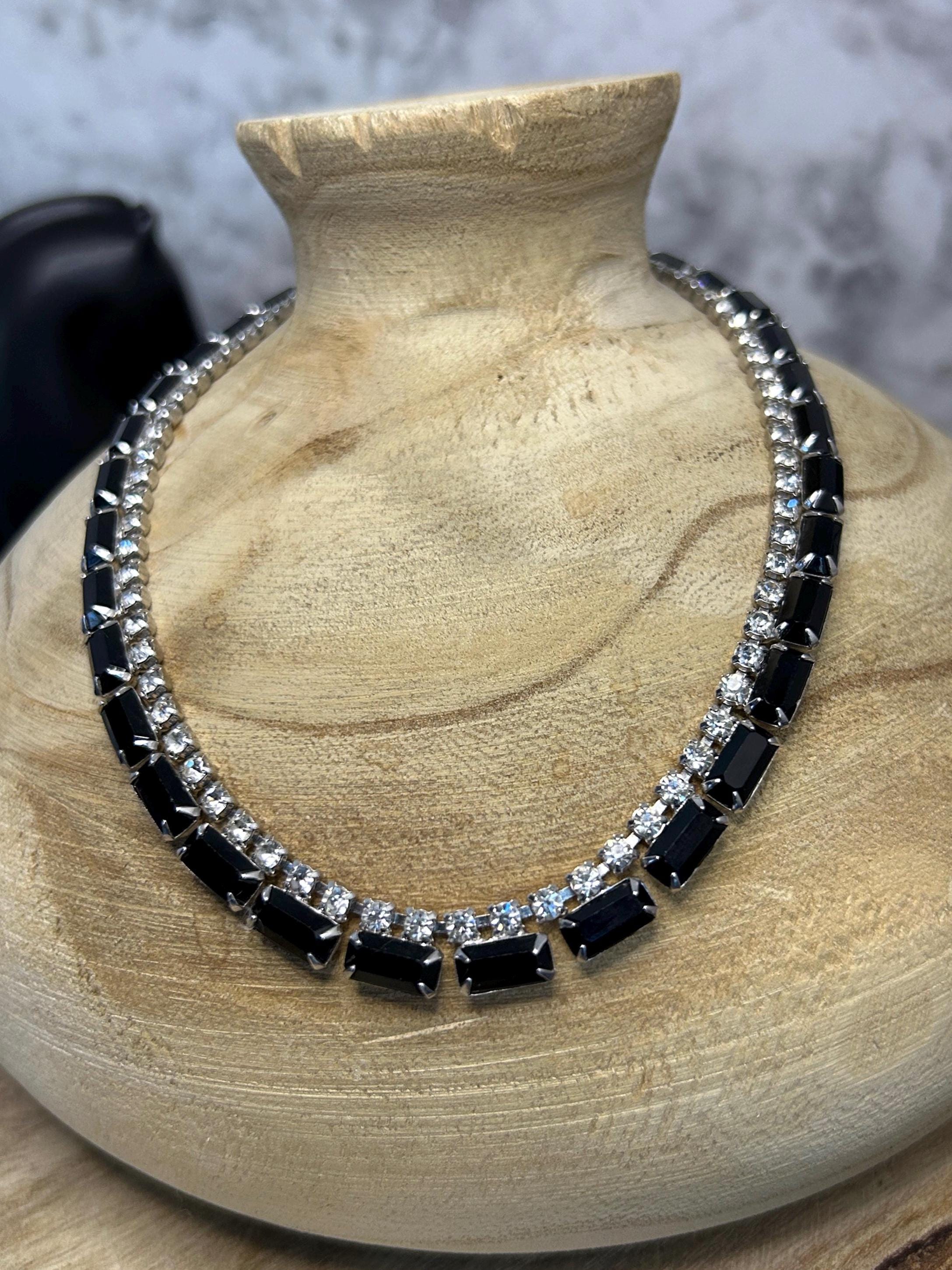 kramer社　コスチュームジュエリー　ネックレス　ラインストーン　クレーマー社 Vintage Kramer of New York Jet Black and Diamond Rhinestone Choker