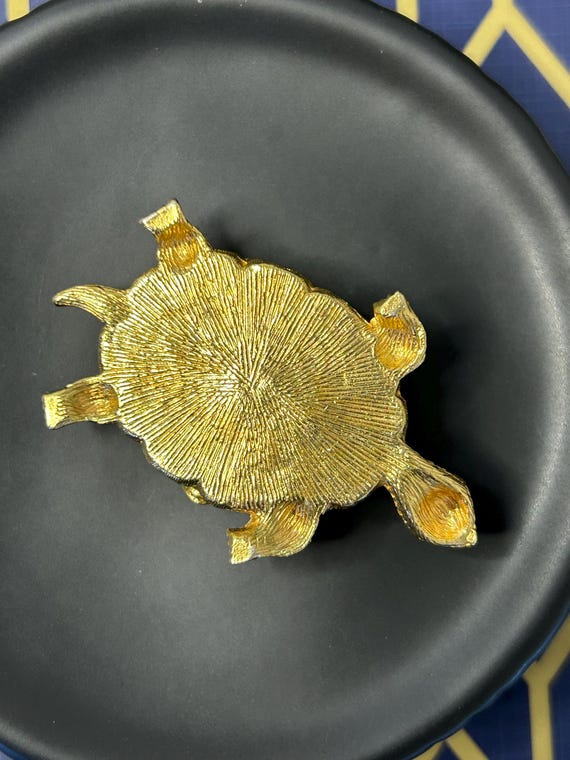 Vintage Florenza Turtle Trinket Pill Box: Ruby Rhinestone