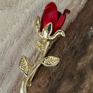 Vintage Red Rosebud Brooch Lapel Pin