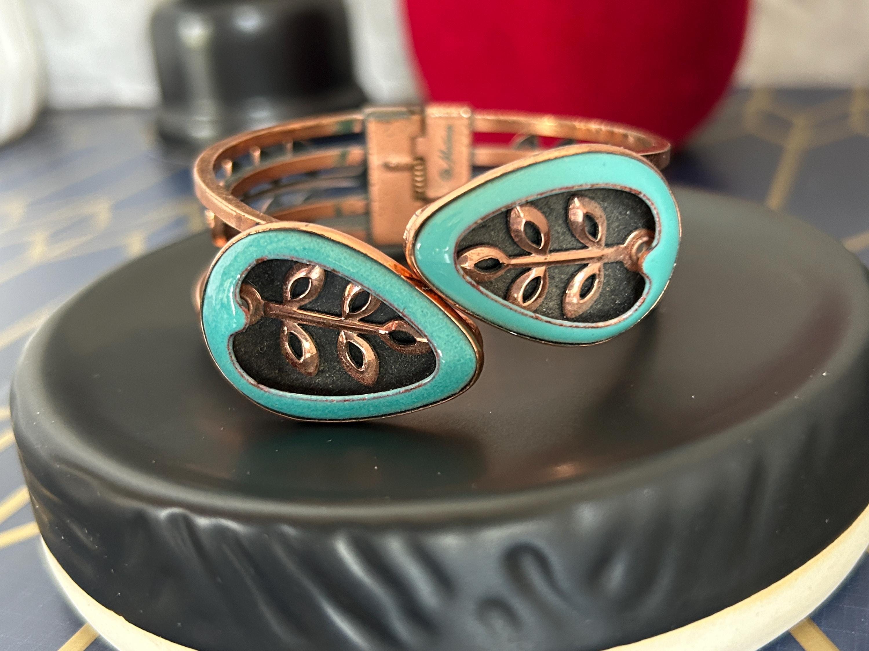 Vintage Matisse Renoir Copper and Turquoise Blue Enamel Pear Fruit