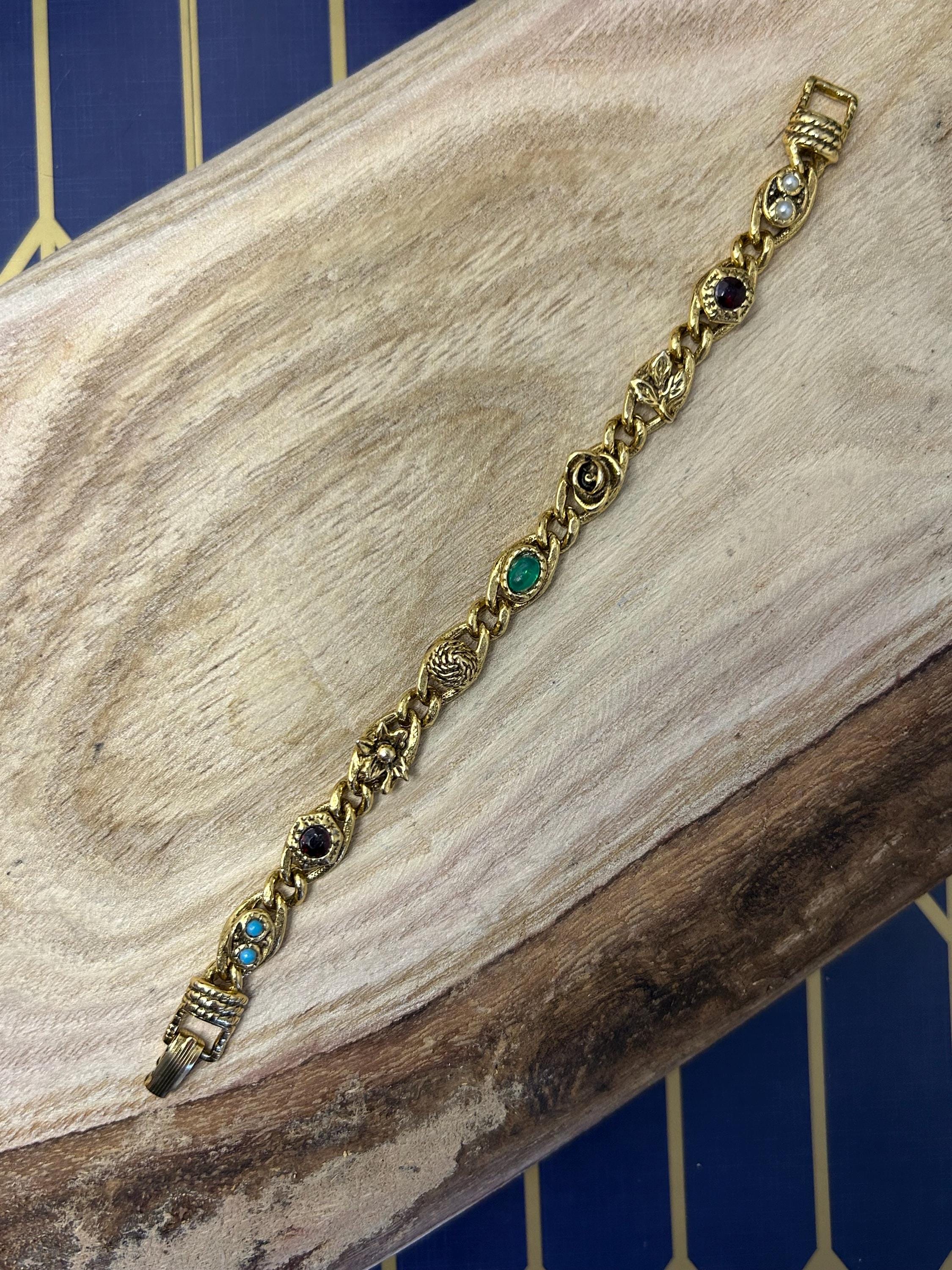 goldetteブレスレット Vintage Goldette Flower Link Bracelet With Faux Seed Pearl