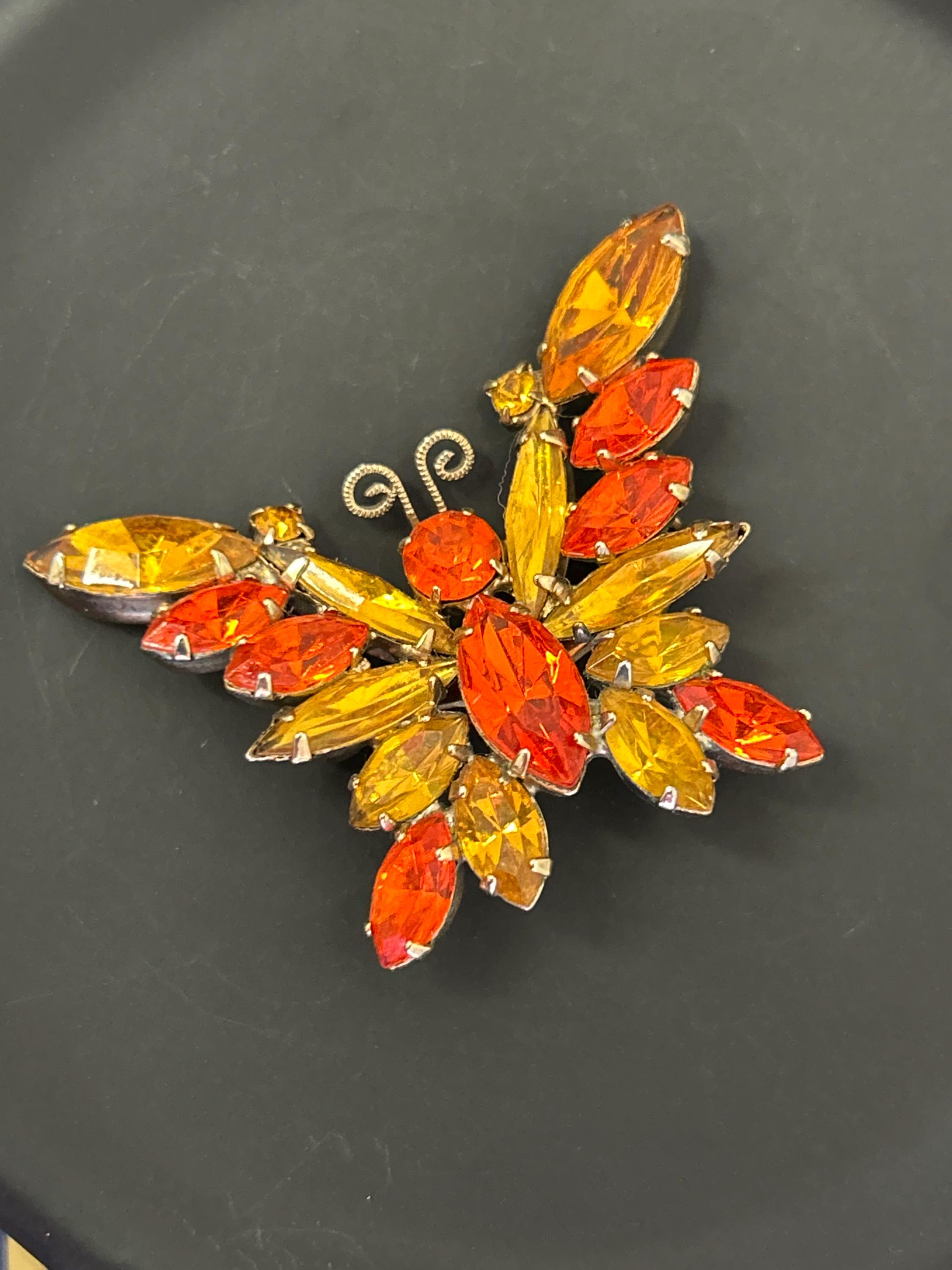 Vintage Juliana Butterfly Brooch: Fall Tone Rhinestones, Gold Tone