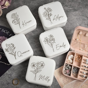 Personalisierte Reise Schmuckschatulle, Hochzeit Brautjungfer Geschenke, Weihnachtsgeschenk für Frauen, einzigartiges Urlaubsgeschenk für sie, Schmucketui aus Leder mit Gravur