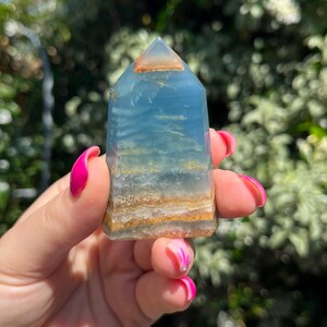 Blue Onyx Crystal Tower: Brazilian Healing Stone, Meditation Decor