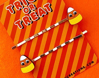 Candy Corn Hair Slides - Candy Corn Hair Jewellery - Candy Corn Bobby Pins - Valentines Day 2023 - Candy Corn Hair Clips