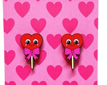 Cute Candy Earrings - Valentine Studs - Kawaii Heart Earrings - Galentines Day Gift - Mothers Day 2023