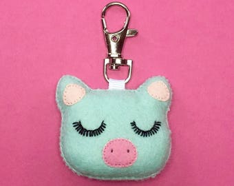 Pig Keychain - Pig Bag Charm - Mint Pig Keyring - Pig Party Favor - Cute Piglet - Pig Charm - Mothers Day 2023