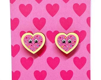 Cute Heart Earrings - Pink Heart Studs - Valentines Day 2023 - Mothers Day 2023