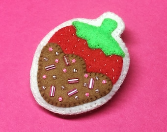 Chocolate Strawberry Brooch - Summer Statement Brooch - Cute Fruit Brooch - Candycore Brooch