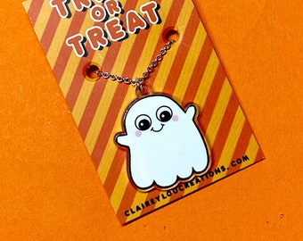 Halloween Necklace - Ghost Necklace - Kawaii Halloween Necklace - Halloween Ghost Charm