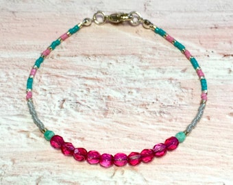 Pink Bead Bracelet - Unique Beaded Bracelet - Colorful Rainbow Bracelet - Mothers Day 2023