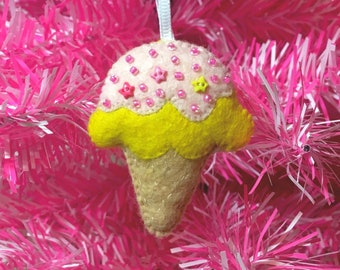 Ice Cream Ornament - Cute Christmas Decoration - Ice Cream Nursery - Ice Cream Decoration - Ice Cream Cone -  Felt Christmas Ornament