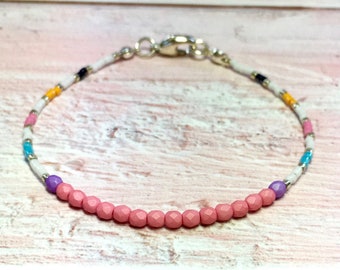 Rainbow Bead Bracelet - Colorful Rainbow Bracelet - Colourful Bracelets - Rainbow Summer Bracelet - Mothers Day 2023