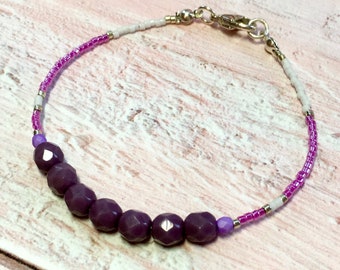 Dainty Bracelet - Purple Bead Bracelet -  Mother’s Day Bracelet - Colourful Bracelets - Mothers Day 2023