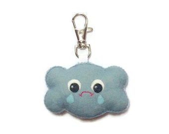 Cloud Keyring - Cloud Key Chain  - Kawaii Key Chain - Sad Rain Cloud - Grey Raincloud - Cloud Charm - Cute Bag Charm - Bag Candy
