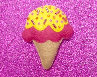 Ice Cream Brooch - Pink Ice Cream - Cute Brooch - Ice Cream Pin - Kawaii Pin - Cute Ice Cream Jewellery - Mothers Day 2023