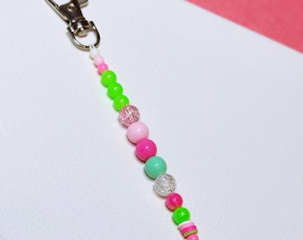 Cute Beaded Keychain - Pink Bead Keyring - 90s style Bag Charm - Y2K Inspired Beaded Keychain - Cute Bag Charm - Galentines Day Gift