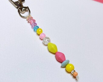Rainbow Bag Charm - Cute Beaded Keychain - Pink Bead Keyring - Y2K Inspired Beaded Keychain - Cute Bag Charm - Galentines Day Gift