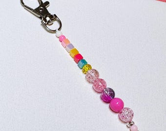 Cute Beaded Keychain - 90's Bead Keyring - 90s style Bag Charm - Y2K Inspired Beaded Keychain - Galentines Day Gift