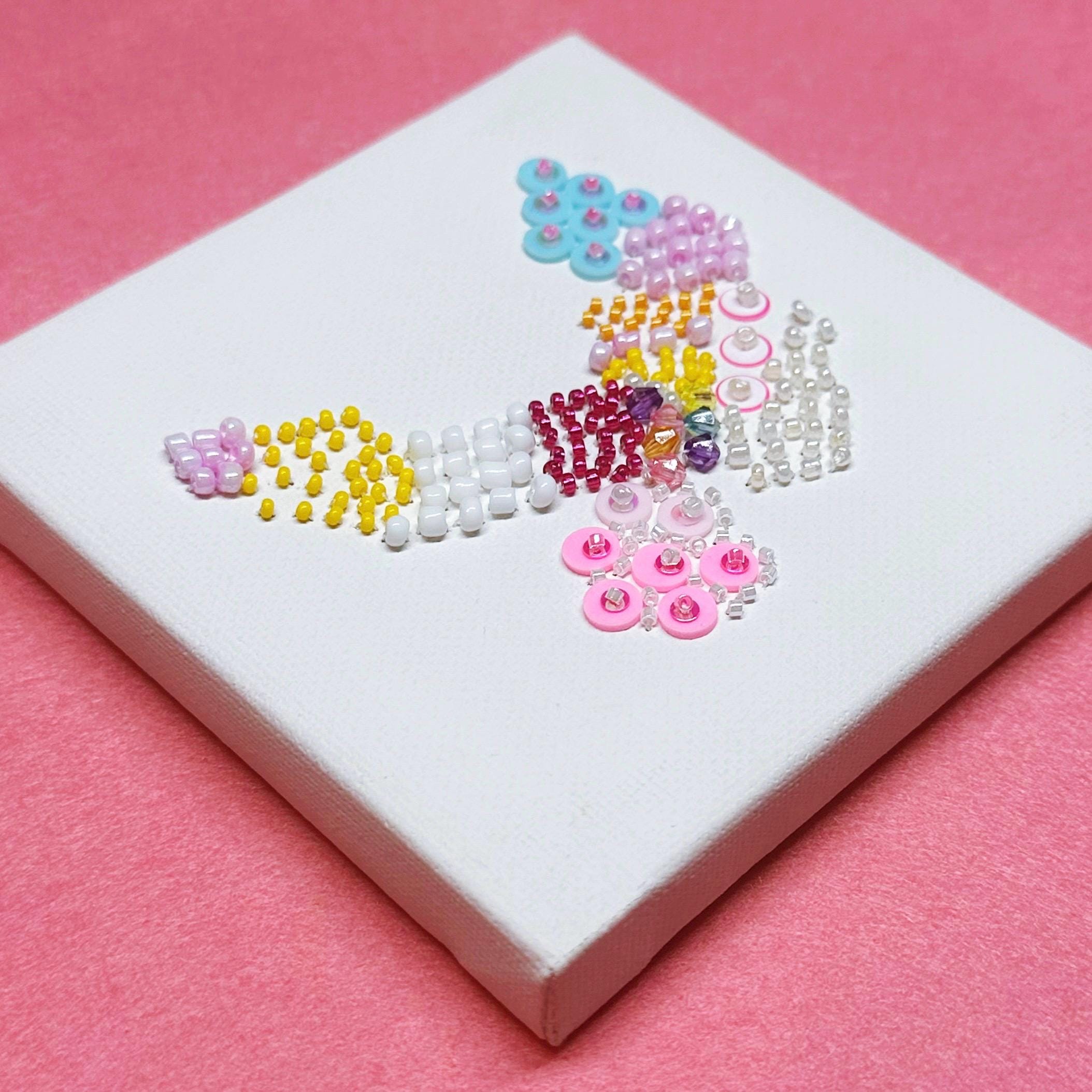 Abstract Bead & Sequin Canvas Art - Hand Sewn - Dopamine Artwork - Pastel Bead Art - 3D Embroidery Artwork - Flower Bead Artwork