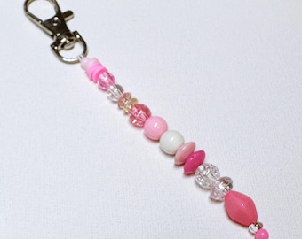 Cute Beaded Keychain - Pink Bead Keyring - 90s style Bag Charm - Y2K Inspired Beaded Keychain - Cute Bag Charm - Galentines Day Gift
