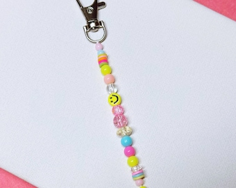 Cute Beaded Keychain - Kitsch Bead Keyring - 90s style Bag Charm - Y2K Inspired Beaded Keychain - Cute Bag Charm - Galentines Day Gift