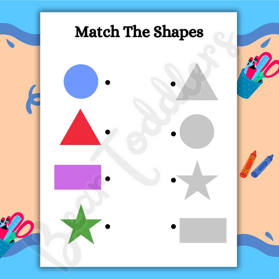 20 Match Shapes Preschool Worksheet, Basic Shape Tracing, Toddler ...