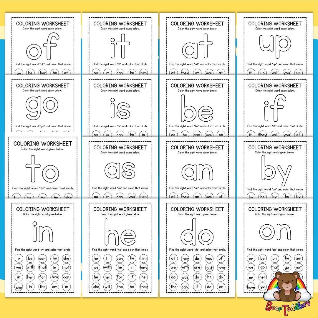 50 Coloring Sight Words, Kindergarten Sight Word Worksheets, Toddler ...