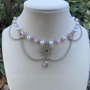 Pink Flower Necklace: Fairy Necklace Bridgerton, Bride, Coquette Necklace, Elegant, Royal, Fairycore, Princess, Angelcore, Cottagecore