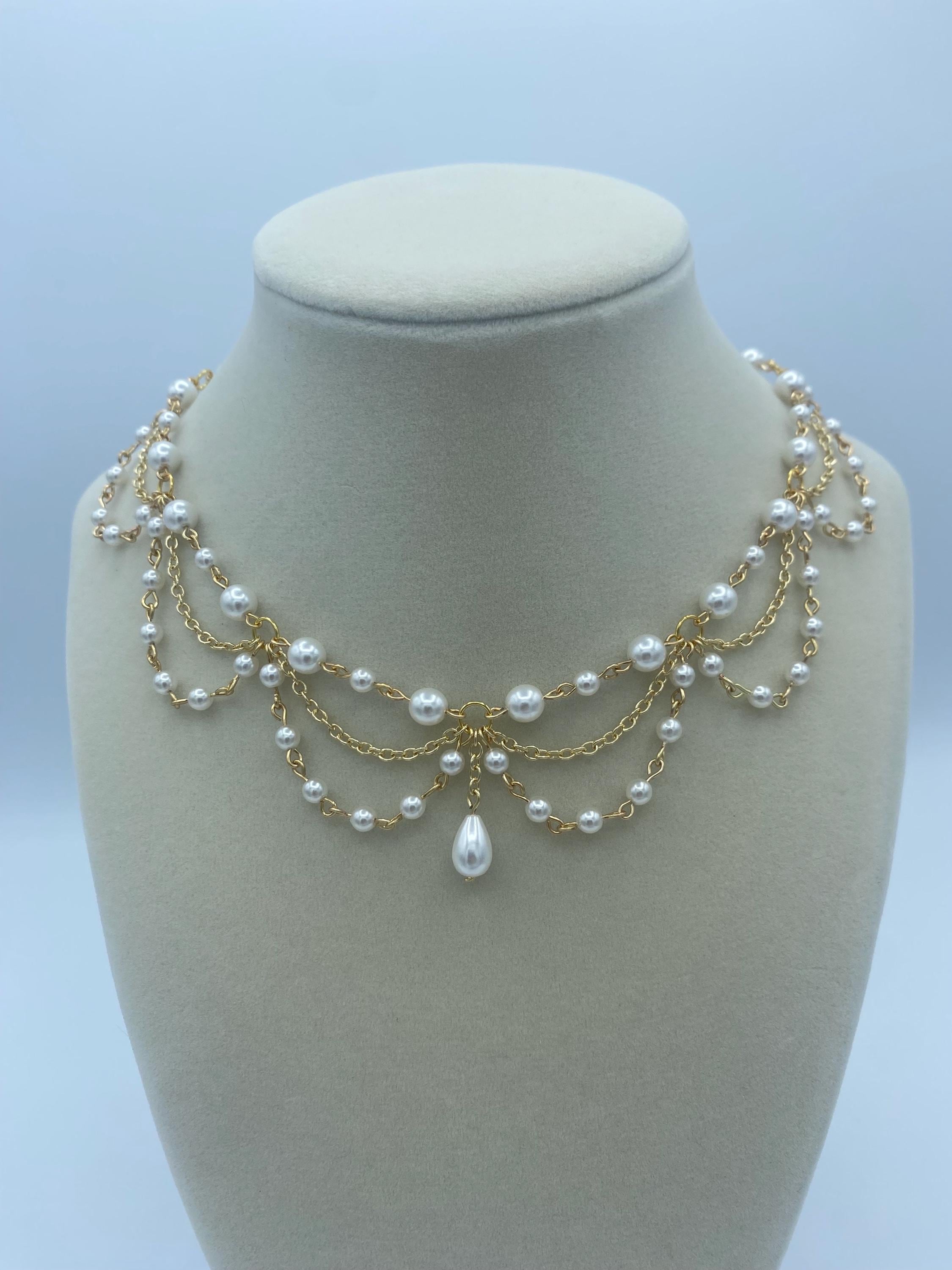 Mini White Czech Glass Bead Necklace Royalcore, Bridgerton, Bride, Coquette Necklace, Elegant, Royal, Fairycore, Princess, Angelcore