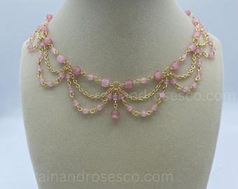 Mini Pink Glass Beaded Necklace