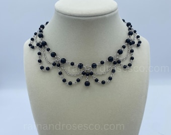 Mini Black Glass Beaded Necklace