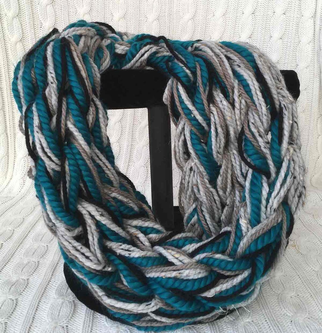 Super Chunky Hand Knit Cowl / Infinity Scarf -- Teal, Black, and Tweed ...