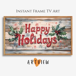 Happy Holidays Frame TV Art | Holiday tv Art | Winter TV Art | Festive Xmas tv | Vintage Christmas | Country Christmas Decor | Holiday Sign
