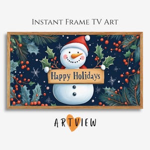 Frame TV Art Happy Holidays | Holiday tv Art | Snowman TV Art | Festive Xmas tv | Vintage Christmas | Country Christmas Decor | Holiday Sign