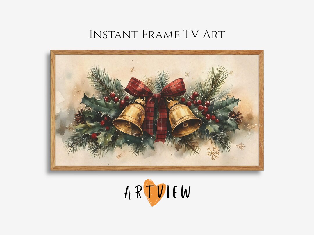 Bells Photo Frame Christmas Bells Frame TV Art | Watercolor Holiday Decor (digital ...