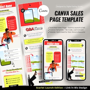 Red Canva Sales Page Template | Stan Store & Beacons Funnel | Bold Sales Page for Coaches, Digital Products, Offers | High Converting design