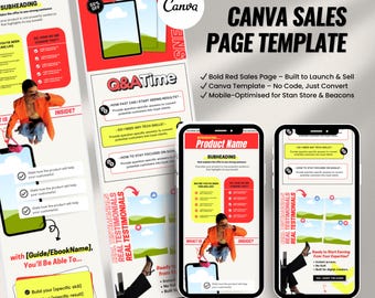 Red Canva Sales Page Template | Stan Store & Beacons Funnel | Bold Sales Page for Coaches, Digital Products, Offers | High Converting design