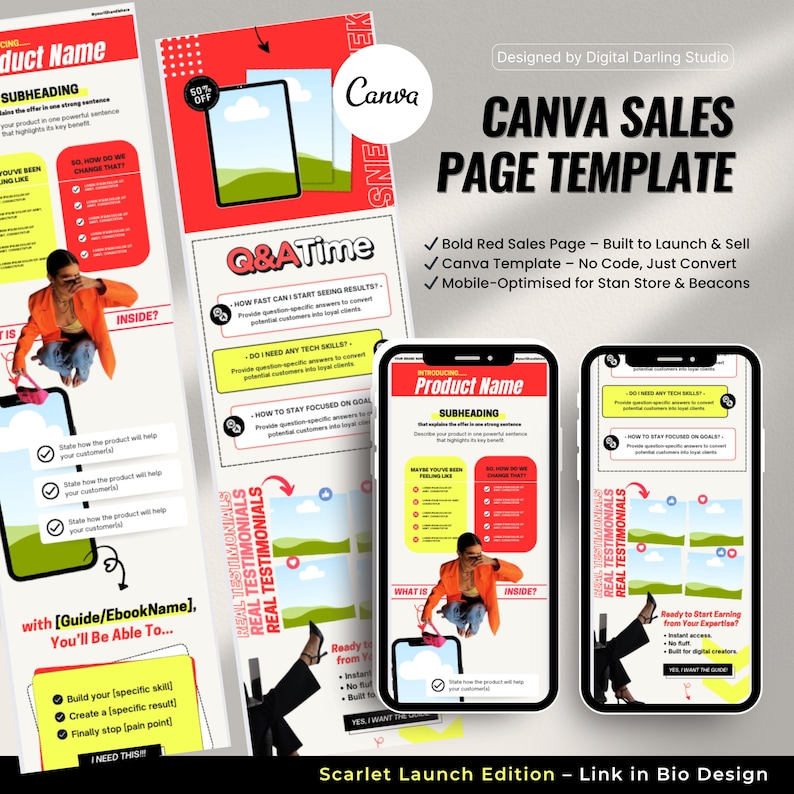 Modèle de page de vente en toile rouge | Stan Store et entonnoir Beacons | Page de vente audacieuse pour les entraîneurs, produits numériques, offres | Conception à haute capacité de conversion image 1