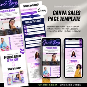Girl Boss Canva Sales Funnel | Bold Purple Sales Page for Stan Store, Beacons | Editable Link-in-Bio for Coaches, Creators, Digital Products