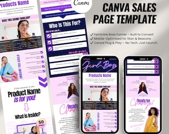 Girl Boss Canva Sales Funnel | Bold Purple Sales Page for Stan Store, Beacons | Editable Link-in-Bio for Coaches, Creators, Digital Products
