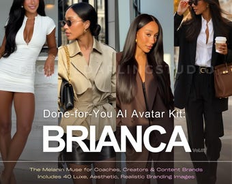 AI Avatar Branding Kit, 40 Luxe Melanin Stock Photos for Creators Coaches, Done-for-You Digital Face Content, AI Influencer Social Media Kit