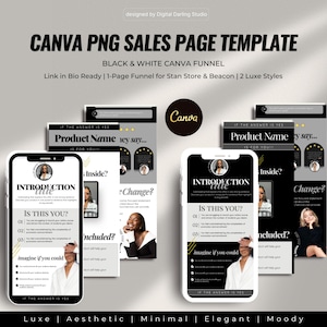 Beacons & Stan Store Sales Page Template | Black and White Canva Funnel | High-Converting, Luxe, Minimal, Moody Design for Digital Product