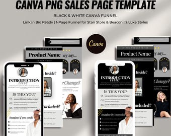 Beacons & Stan Store Sales Page Template | Black and White Canva Funnel | High-Converting, Luxe, Minimal, Moody Design for Digital Product