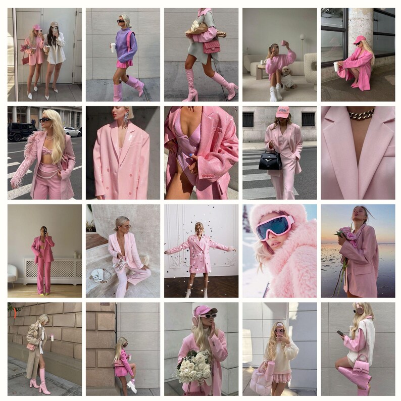 May include: A collage of images featuring people wearing pink clothing and accessories. The images showcase a variety of styles, from casual to formal, and include a mix of women and men. The pink clothing is a variety of shades, from pale pink to hot pink.