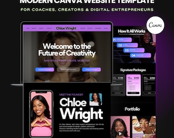 Modern Canva Website Template for Coaches, Creators | 1-Page Gradient Website, Digital Business Homepage | Course, Services & Portfolio