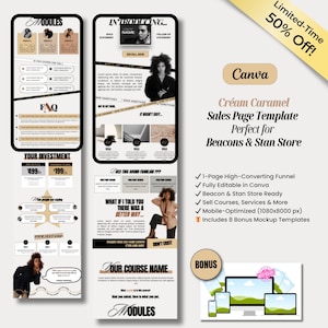 Sjabloon luxe verkooppagina voor beacons en Stan Store | Cream Caramel-pagina voor coaches en creatievelingen | Minimalistische canvassjabloon voor digitaal aanbod