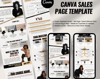 Luxe Sales Page Template for Beacons & Stan Store | Cream Caramel Page for Coaches, Creators | Minimalist Canva Template for Digital Offer