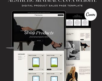 Aesthetic Canva Website Template, 1-Page Digital Product Storefront, Luxe Minimal Sales Page, Editable Landing Page for Digital Sellers